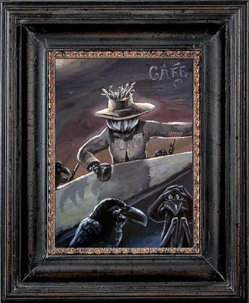  photo A scarecrows walks into a Crow Cafe framed.jpg