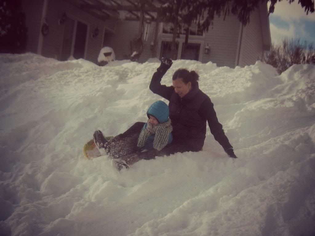 TJ and Momma Sledding at the Farm