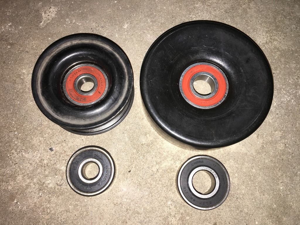 Bearings replaced for serp. tensioner and idler pulleys. Part numbers