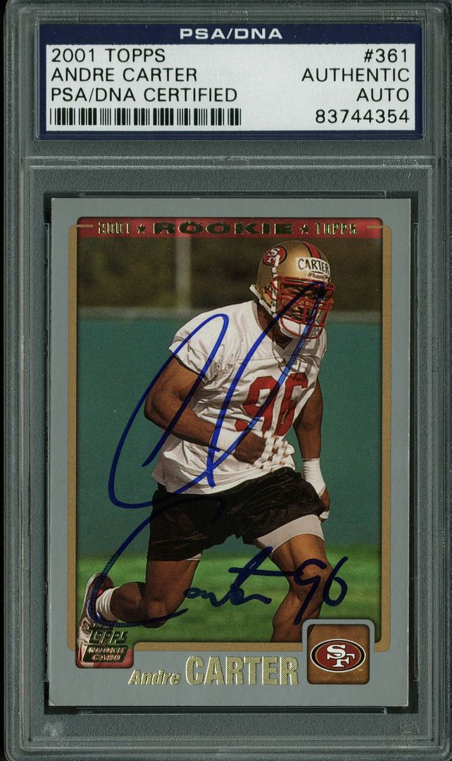 49ers Andre Carter Authentic Signed Card 2001 Topps Rc #361 Psa/dna Slabbed