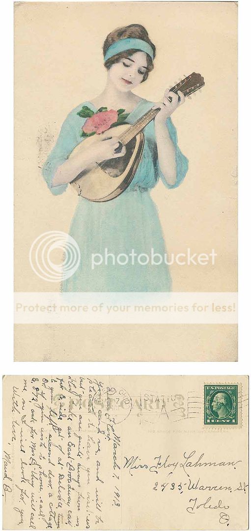 1913 SCHLESINGER BROS Vintage Postcard Woman Instrument  