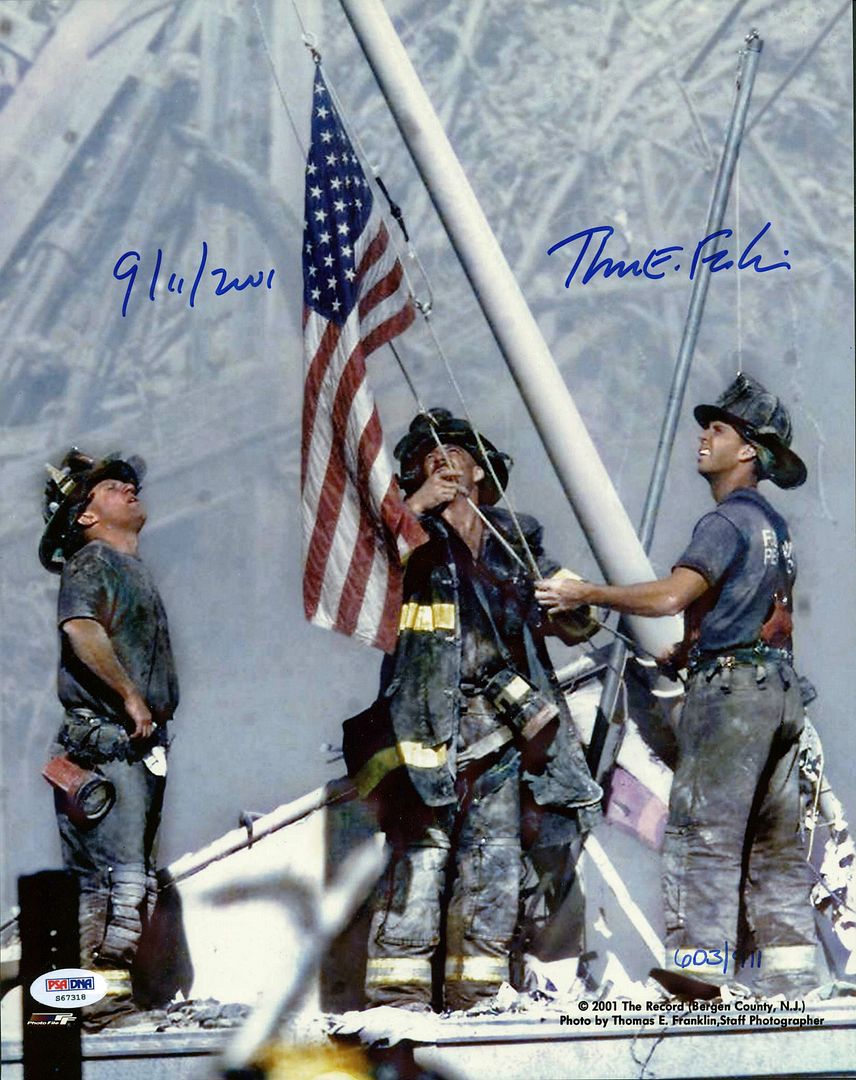 9/11 Photo- 3 Firefighters Raising Flag Signed By Thomas E. Franklin Psa