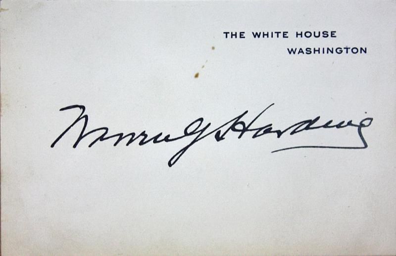 PRESIDENT WARREN G. HARDING SIGNED WHITE HOUSE CARD JSA  