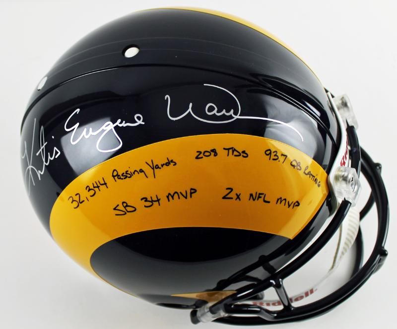 KURT WARNER FULL NAME CAREER STAT SIGNED AUTHENTIC FULL SIZE HELMET 